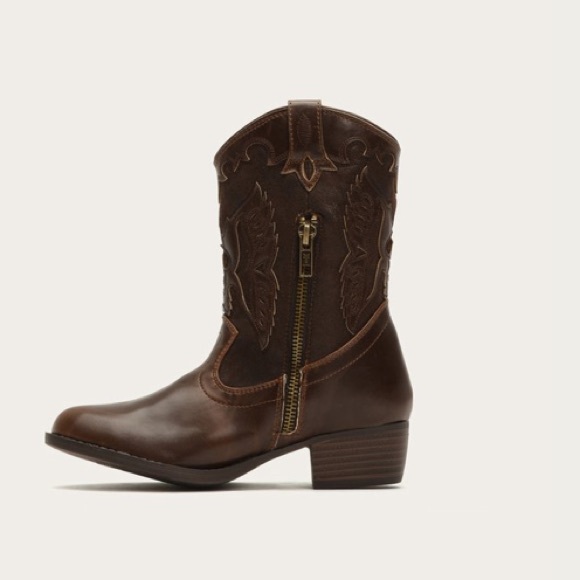FRYE Girl’s Carson Firebird Brown Cowgirl Boots - Picture 3 of 13